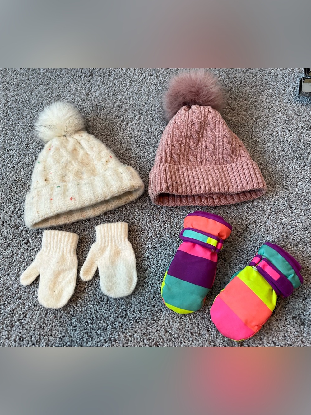 Kids Winter Pom Knit Beanie and winter gloves